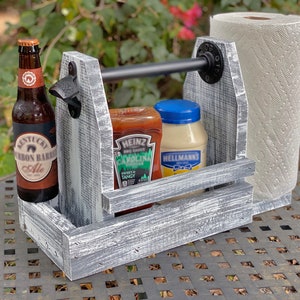 Regalos para asar a la parrilla - Carrito de madera - Regalo para barbacoa - Carrito para barbacoa - Herramientas para barbacoa con monograma - Bandeja para barbacoa