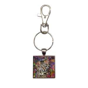 Bobcat Key Chain - Key Ring - Key Organizer - Summer Bobcat Watercolor Art