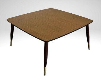 Midcentury Coffee Table -  Wood Laminate End Table - Low Table - MCM Table - Tapered Leg - Brass Feet