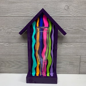 Wine Bottle Bird Feeder - Handmade Wood - Hand Painted - Original Artwork - Groovy Waves