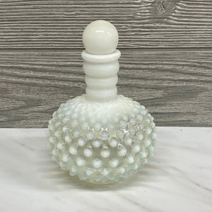 Hobnail Flasche - Weiße und klare Fenton Glas Parfüm Flasche - Dekorative Glaskunst