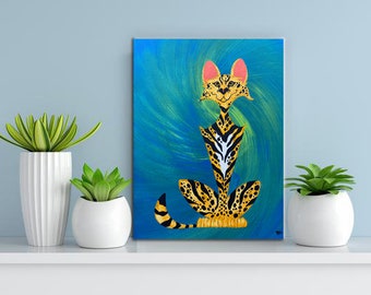 Serval Art - Wildlife schilderij - art-deco dier