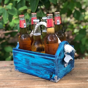 ビールアクセサリー - ビールギフト - ビールキャディ - 手作り木製 - ボトルオープナー シーサイドブルー