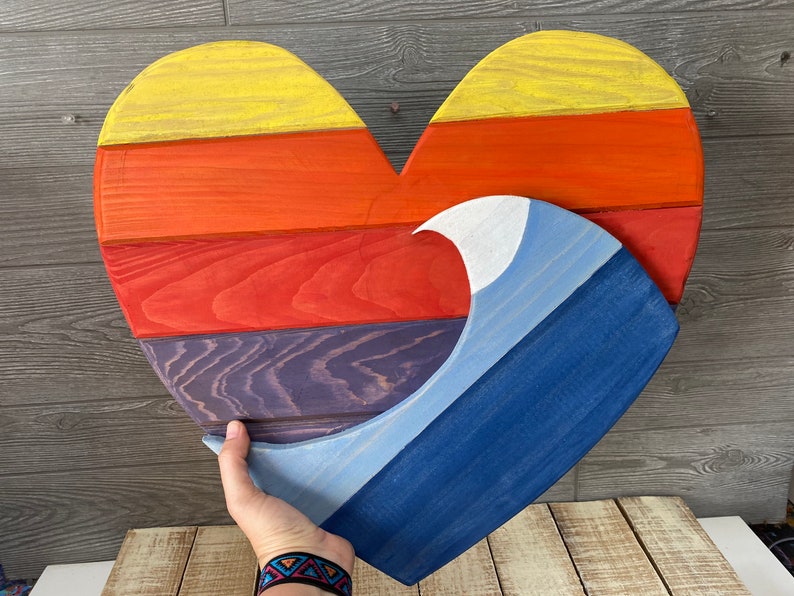 Ocean Wave Heart Art - Wood Sunset Heart - Ocean Wave - Etsy