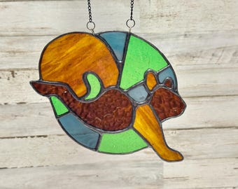 Acchiappasole in vetro colorato a forma di scoiattolo, fatto a mano, stile bosco, per finestre, simpatico animale, regalo per gli amanti della natura