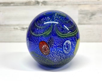 Murano Glass Paperweight - Italian Art Glass Globe - Cobalt Glass Art