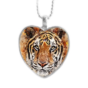 Cat Necklace - Max Tiger Watercolor Heart