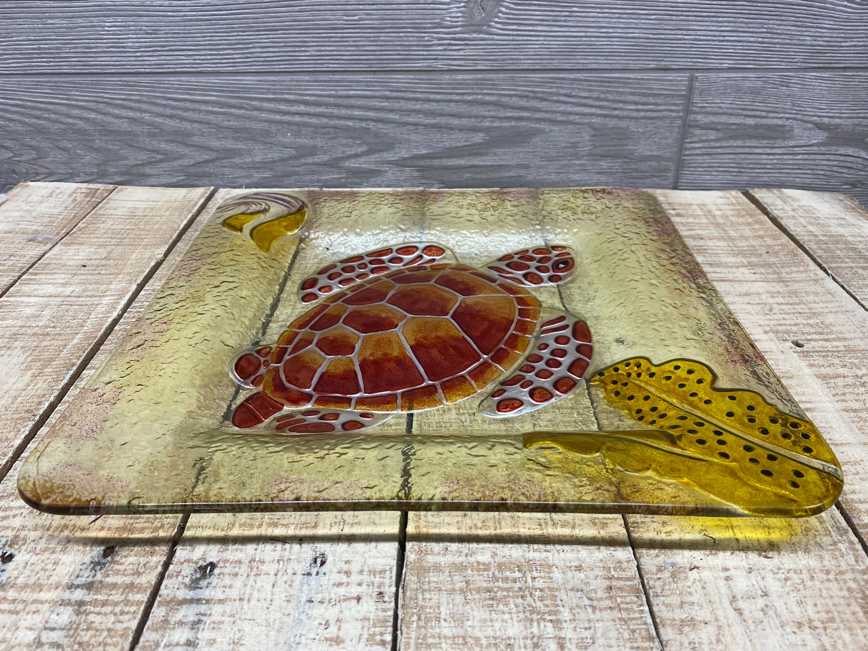 Sea Turtle Plate Decorative Fused Glass Turtle Decor Etsy