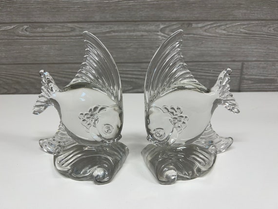Vintage Bookends Heisey Glass Angel Fish Bookends Glass Fish 