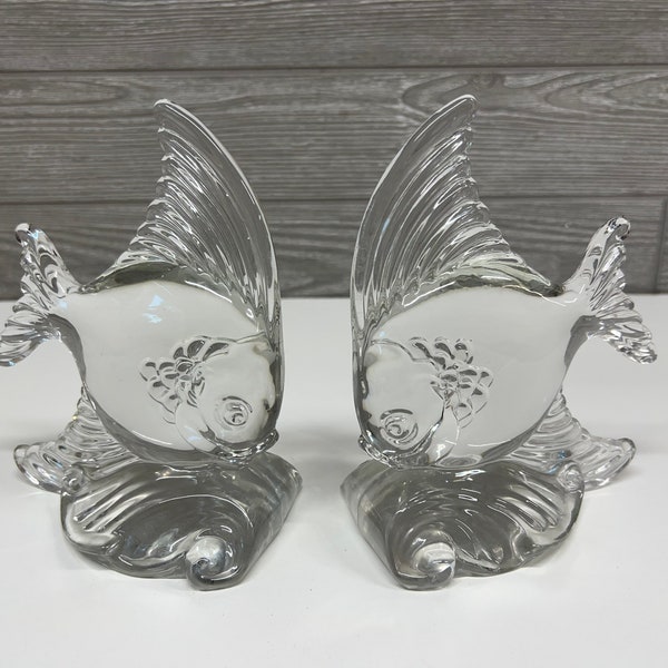 Vintage Bookends - Heisey Glass Angel Fish Bookends - Glass Fish