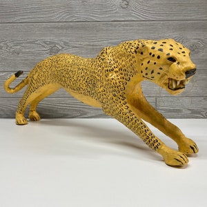 Leopard Sculpture - 1970s Leather Wrapped Leopard Statue - Leopard Figure