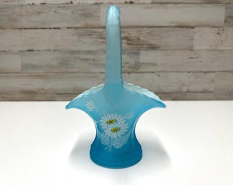 Cestino in vetro satinato Westmoreland Cestino floreale con margherite Cestino in vetro blu da collezione