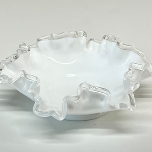 Milk Glass - Fenton Ruffled Milk Glass - Vintage Fenton - Crested Glass - Collectible Glass