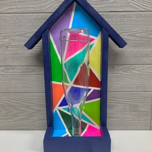 Wine Bottle Bird Feeder - Handmade Wood - Hand Painted - Original Artwork - Kaleidoscope