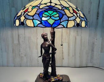 Lampada in vetro colorato, lampada in stile Tiffany, lampada ballerina spagnola, lampada d'accento a doppia luce, illuminazione vintage, lampada in vetro artistico