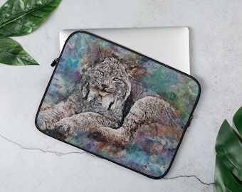 Lynx Laptop Sleeve - Colorful Canada Lynx Laptop Case - Slim Laptop or iPad Sleeve with Zipper - Gilligan
