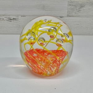 Glass Orb Paperweight - Art Glass - Hand Blown Glass Ball - Spiral Glass Art - Bubble Glass