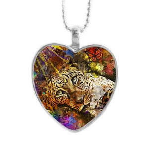Leopard Necklace - Heart Pendant - Cat Charm - Armani Leopard Watercolor Heart