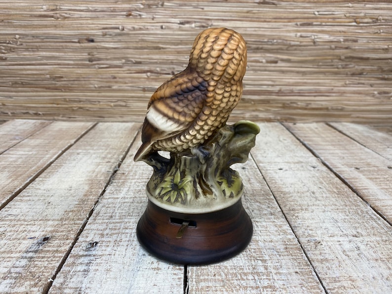 Owl Musical Figurine Vintage Owl Statuette Japanese Owl Etsy