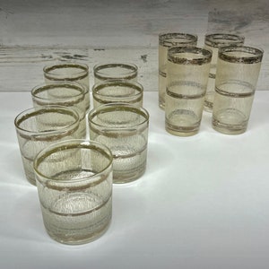 Culver Cocktail Glass Set Icicle Highball and Rocks Glasses Vintage Barware - MCM Glassware