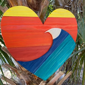 Ocean Wave - Heart Art - Wood Sunset Heart - Wooden Wave