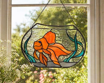 Acchiappasole in vetro colorato a forma di pesce rosso, fatto a mano, con pesci koi, decorazione per finestre, casa al mare, regalo per amanti dell'acquario, arte a tema pesci, boccia per pesci rossi