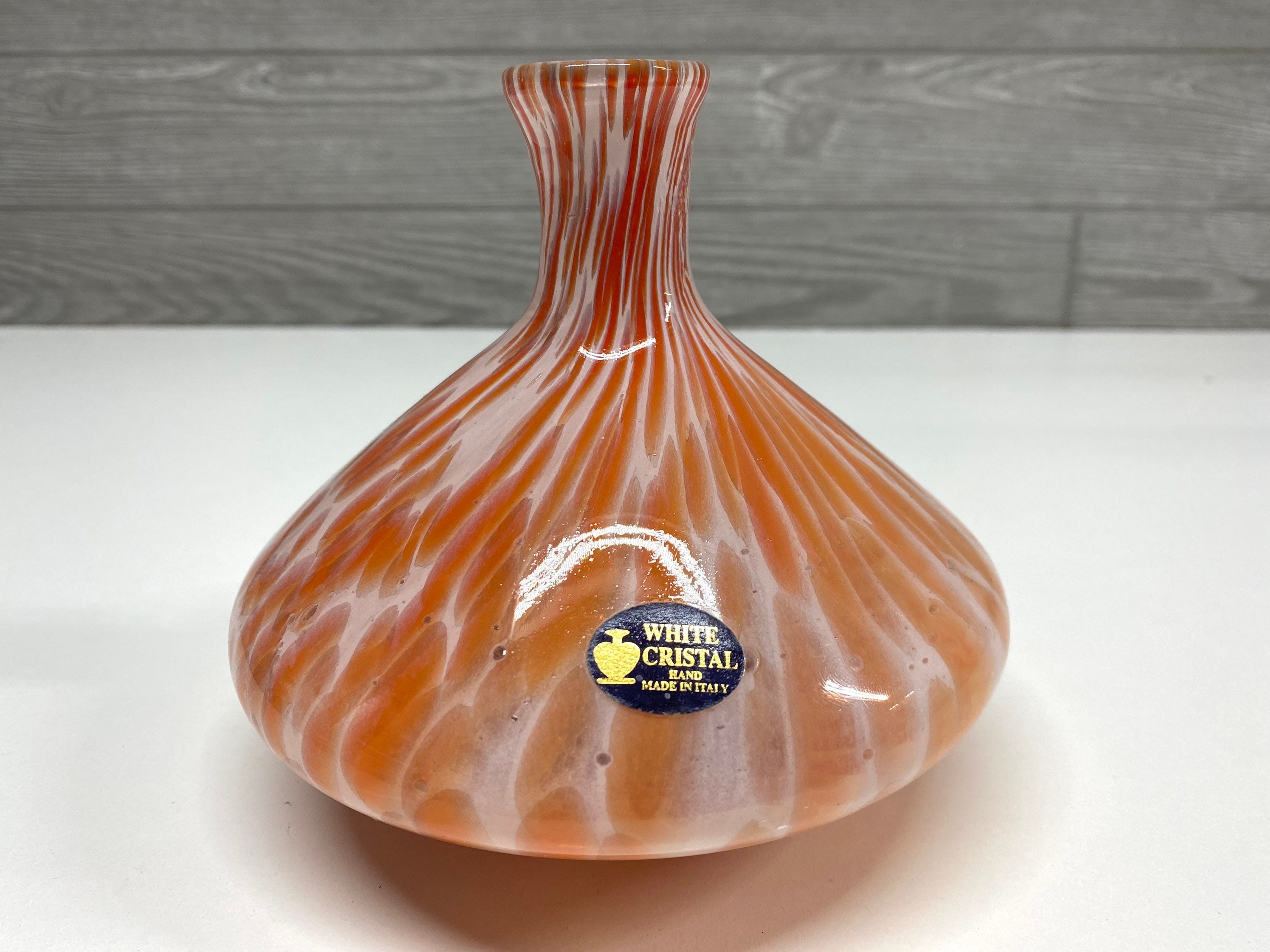 ホワイトクリスタル花瓶 - べっ甲ガラスアート - イタリア製ムラーノ