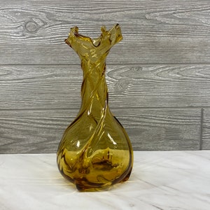 Murano Glass Vase - Vintage Amber Twisted Vase - Midcentury Goldenrod Glass Art Vase