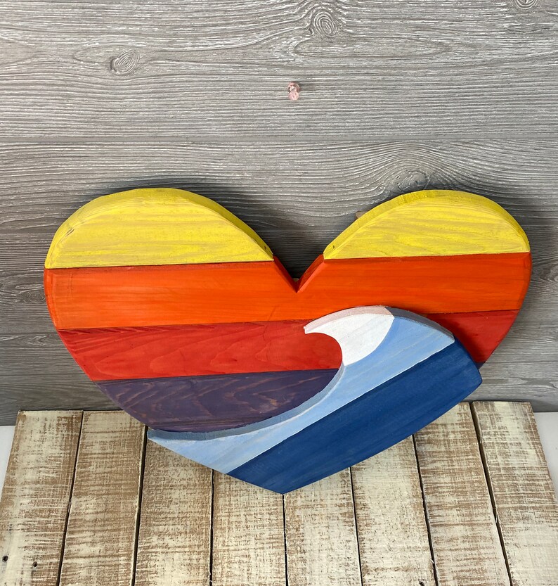 Ocean Wave Heart Art - Wood Sunset Heart - Ocean Wave - Etsy