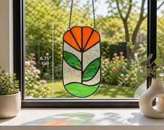 Acchiappasole in vetro colorato a forma di tulipano, fatto a mano, floreale da appendere alla finestra, decorazione primaverile per il giardino, arte botanica moderna in vetro, regalo per lei