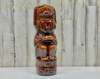 Vintage Tiki Decanter - Kahlua Tiki Totem Bottle - Mid Century Tiki - Island Bar Decor - Tiki Style - Brown Mayan Statue