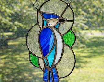 Acchiappasole in vetro colorato fatto a mano, uccello canterino in vetro, ghiandaia azzurra, arte originale, da appendere alla finestra, decorazione ispirata alla natura, regali per gli amanti degli uccelli