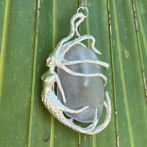 Mermaid Pendant - Sea Glass Jewelry - Lilac Caribbean Sea Glass - Mermaid Jewelry
