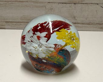 Fermacarte vintage in vetro artistico a forma di sfera floreale, stile Murano, vetro soffiato a mano, decorazione da scrivania in vetro colorato da studio, vetro a bolle controllate