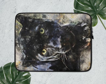 Panther Laptop Sleeve - Colorful Wildcat Laptop Case - Slim Laptop or iPad Sleeve with Zipper - Jinx