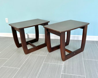 Midcentury End Tables - Lew Brothers Wood End Tables - Walnut Side Table Set