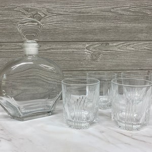 Glass Decanter and Rocks Glass Set Italian Marqui Glass Decanter Vintage Barware Whiskey Decanter
