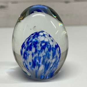 Glass Art Paperweight - Art Glass Egg- Hand Blown Glass Orb - Confetti Glass - Cobalt Glass