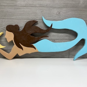 Mermaid Wall Hanging - Wood Mermaid Sign - Mermaid Tail Art - Brunette Mermaid