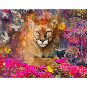 Mountain Lion Art - Cougar Watercolor Painting - Mickey Spirit Freed Matted Print or Gallery Canvas