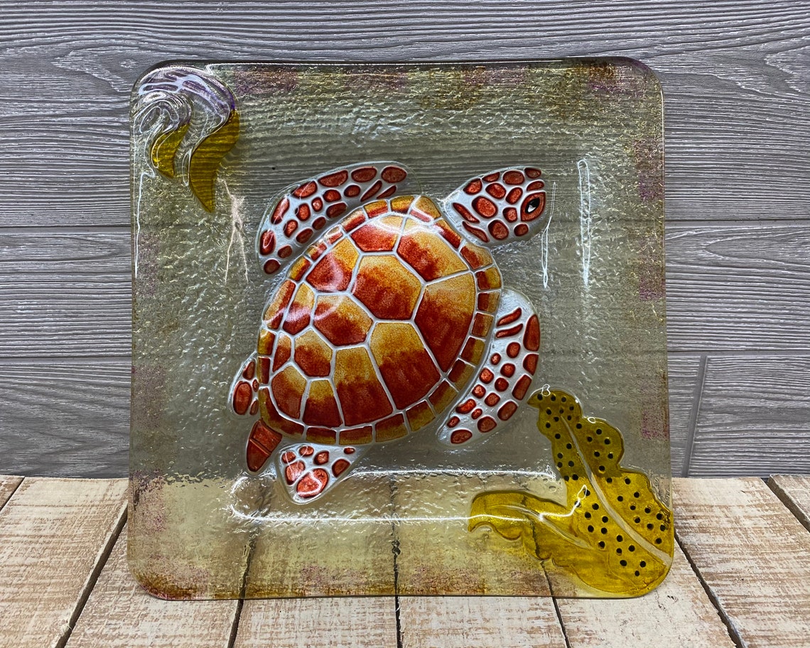 Sea Turtle Plate Decorative Fused Glass Turtle Decor Etsy