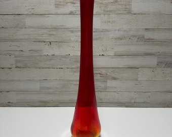 Vaso in vetro oscillante vintage Kanawa, arte moderna di metà secolo, vaso alto allungato rosso ambra, MCM Home Decor, arredamento moderno per la casa, vaso grande