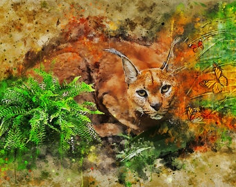 Caracal Print: Original Wildlife Art, Big Cat Decor (8x10 Inches
