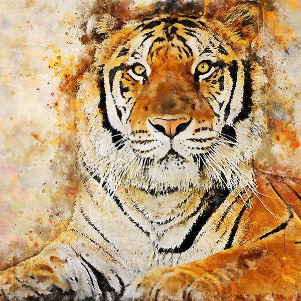 Tiger Art - Wildlife Watercolor - Kimba Majesty Matted Print or Gallery Canvas