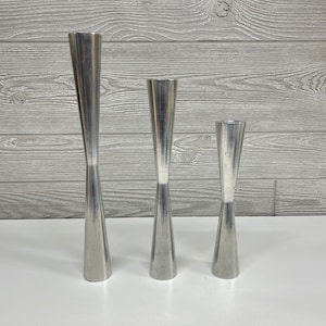Midcentury Metal Candle Holders - Tapered Aluminum Candlestick Holders - MCM Candle Holder Set