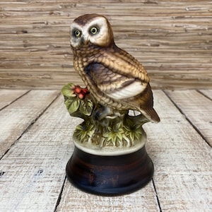 Owl Musical Figurine - Vintage Owl Statuette - Japanese Owl Decor