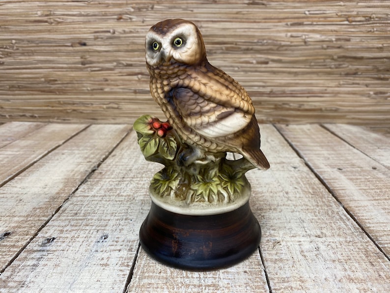 Owl Musical Figurine Vintage Owl Statuette Japanese Owl Etsy