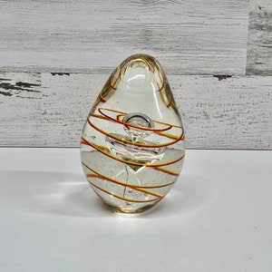 Glass Art Paperweight - Art Glass Egg- Hand Blown Glass Orb - Spiral Glass Art - Bubble Glass