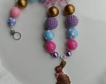 Ready to ship! Easter Bunny Necklace- Chocolate Bunny Necklace- Easter Necklace- Pastel Necklace- Chocolate Bunny