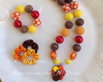 Turkey Necklace-Thanksgiving necklace- Turkey Chunky Necklace- Thanksgiving Chunky Necklace- Fall Necklace